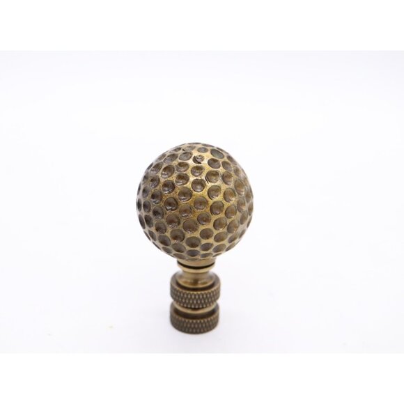 Antiqued Brass Dimpled Golf Ball 2” Lamp Finial Brass Screw Base - Picture 3 of 5